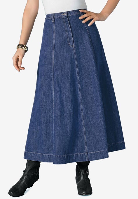 A-line Denim Maxi Skirt, MEDIUM WASH, hi-res image number null