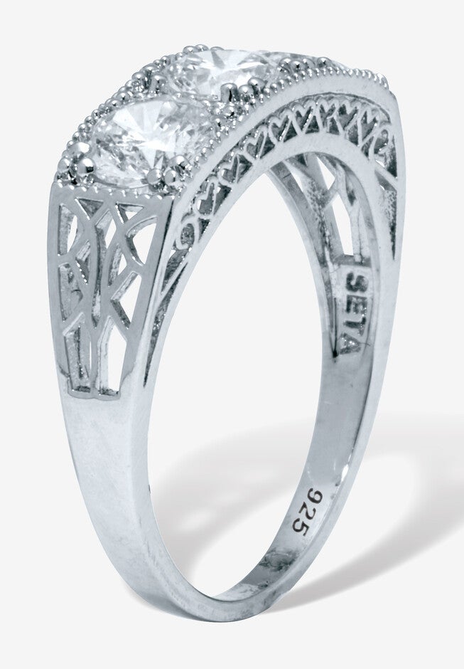 4.50 Tcw Round Cubic Zirconia Platinum-Plated Sterling Silver 3-Stone Ring, , on-hover image number 1