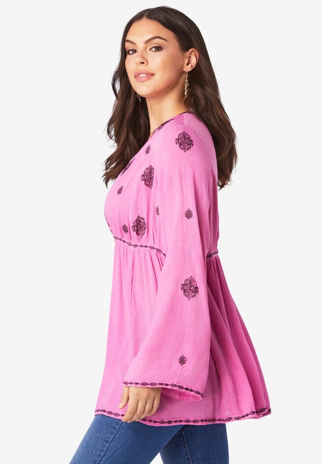 Embroidered Crinkle Tunic, , alternate image number null
