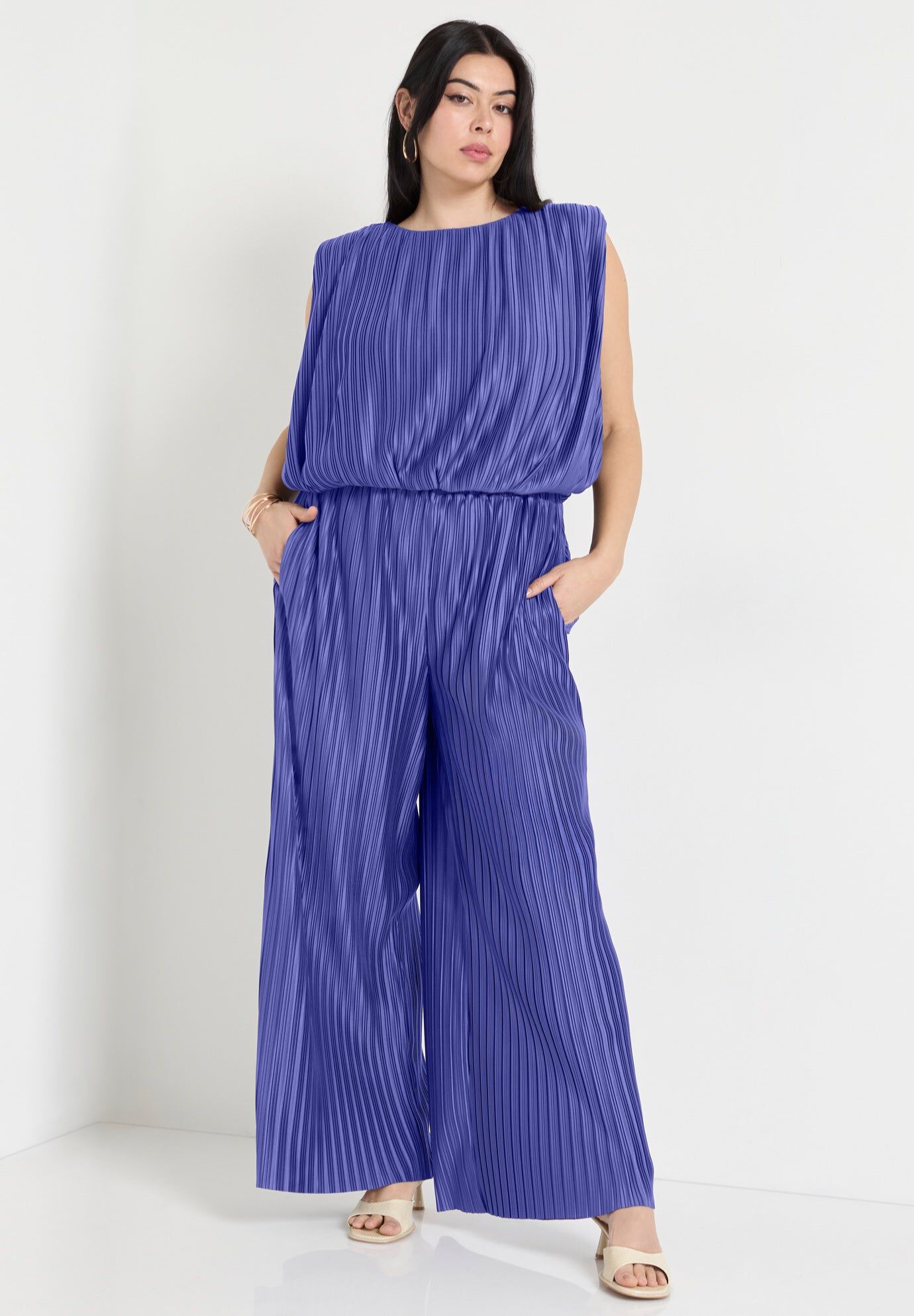 Plisse Dolman-Sleeve Cropped Top, BLUE IRIS, hi-res image number 0