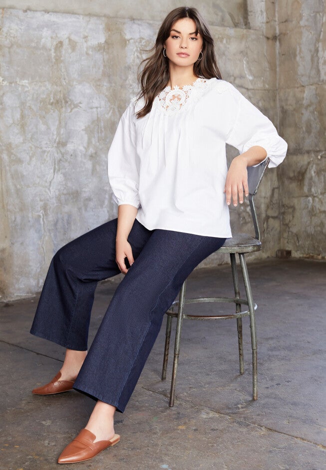 Lace La Vie Poplin Top, WHITE, hi-res image number null