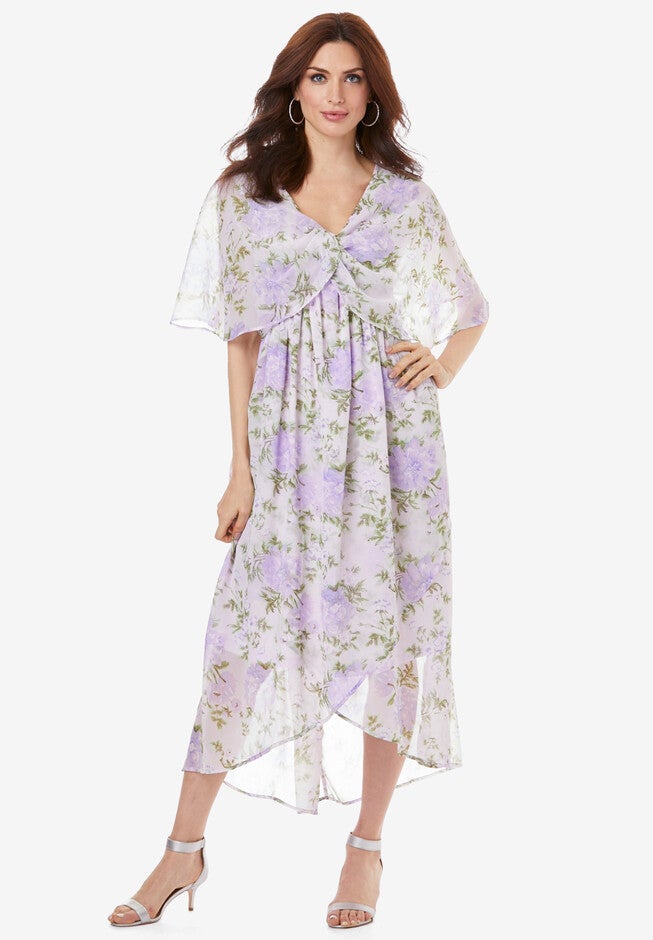Tulip Hem Georgette Dress, LAVENDER PEONY BOUQUETS, hi-res image number null