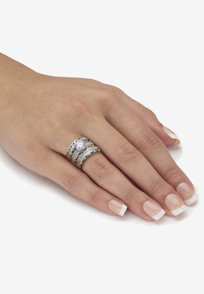 3 Piece 3.38 Tcw Round Cubic Zirconia Platinum-Plated Bridal Ring Set, , alternate image number 2