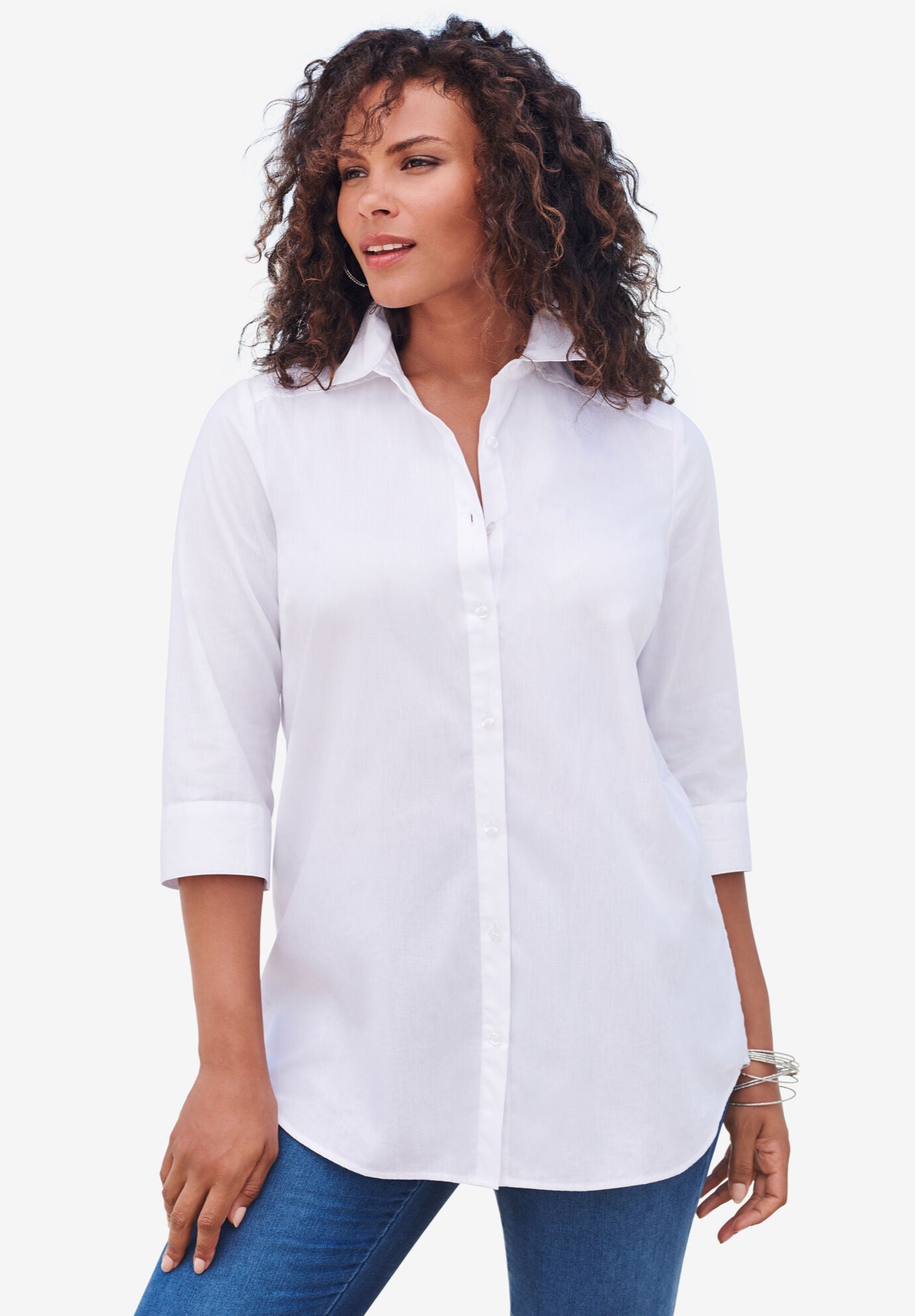 Three Quarter Sleeve Kate Big Shirt, WHITE, hi-res image number 0