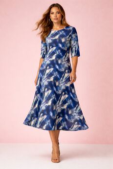 Plus Size Stretch Knit High Low Short Sleeve Maxi Dress