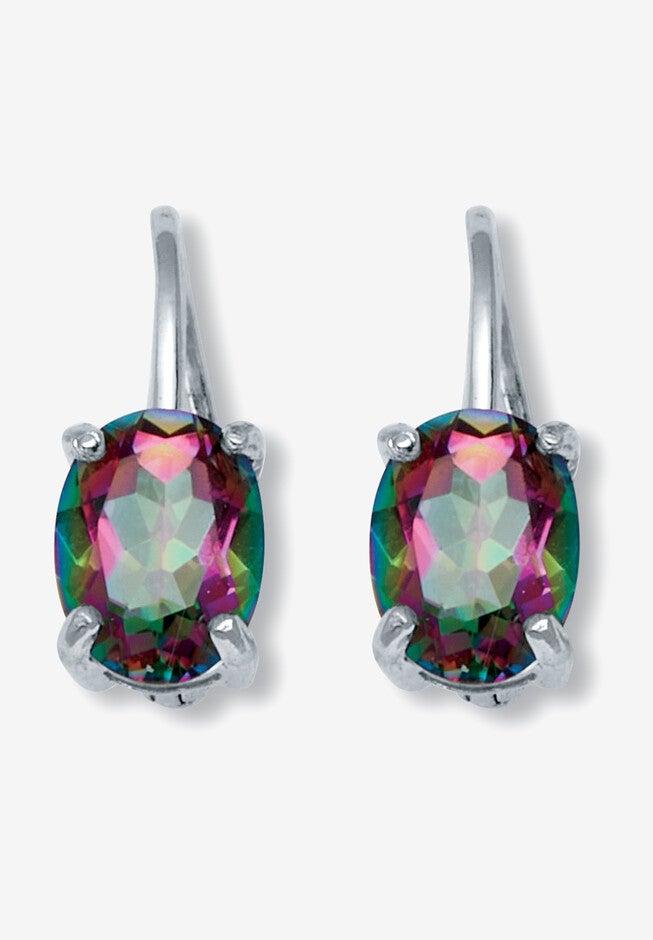 3.20 Tcw Oval Cut Genuine Mystic Fire Topaz Sterling Silver Drop Earrings, MYSTIC FIRE, hi-res image number 0