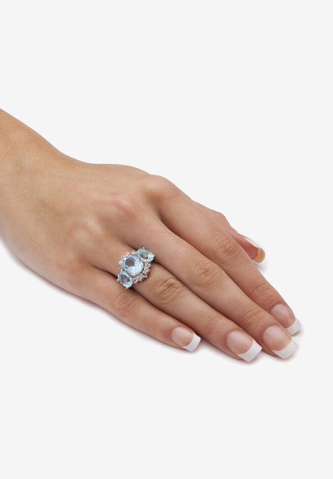 10.25 Tcw Genuine Oval-Cut Blue Topaz Ring In Platinum-Plated Sterling Silver, , alternate image number null