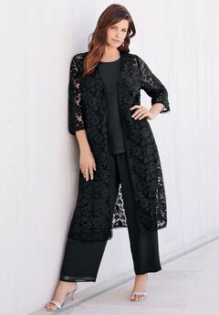 Plus Size Lace Duster & Pant Set