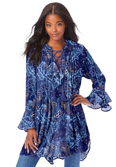 Ruffle Pintuck Crinkle Tunic