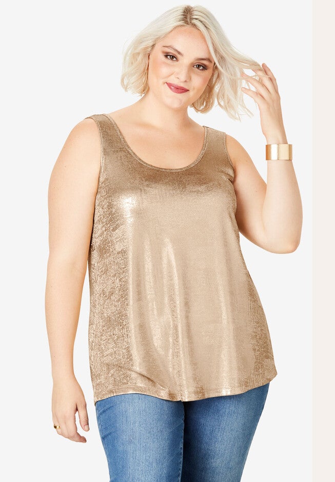 Scoopneck Metallic Tank Top, , alternate image number 3