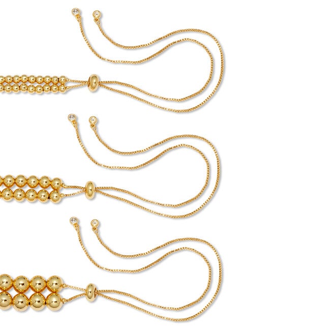Goldtone Ball Bead Bracelets 7-inch length plus 2-inch extension, 3-Piece Set, GOLD, on-hover image number 1
