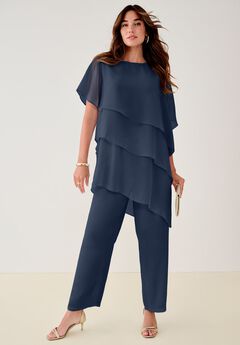 Plus-Size 2 Piece Tierred Ruffle Top and Pant Set