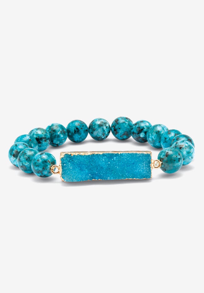 Genuine Blue Jasper Goldtone Necklace And Beaded Bracelet Set, 34 Inches, , alternate image number null