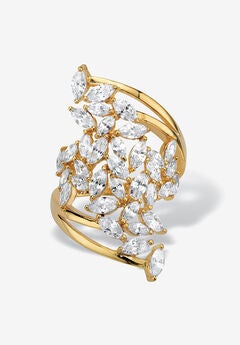 4.25 Cttw. 14K Gold-Plated Sterling Silver Marquise Cubic Zirconia Cluster Ring