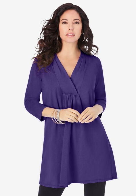 V-Neck Shirred Ultimate Tunic, MIDNIGHT VIOLET, hi-res image number null