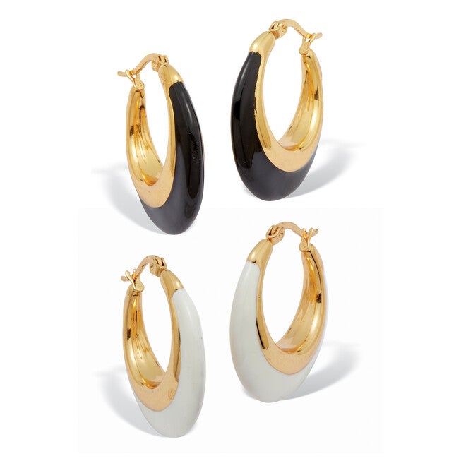 Yellow Gold Ion-Plated Eclipse 2-Set Hoop Earrings, YELLOW, hi-res image number 0