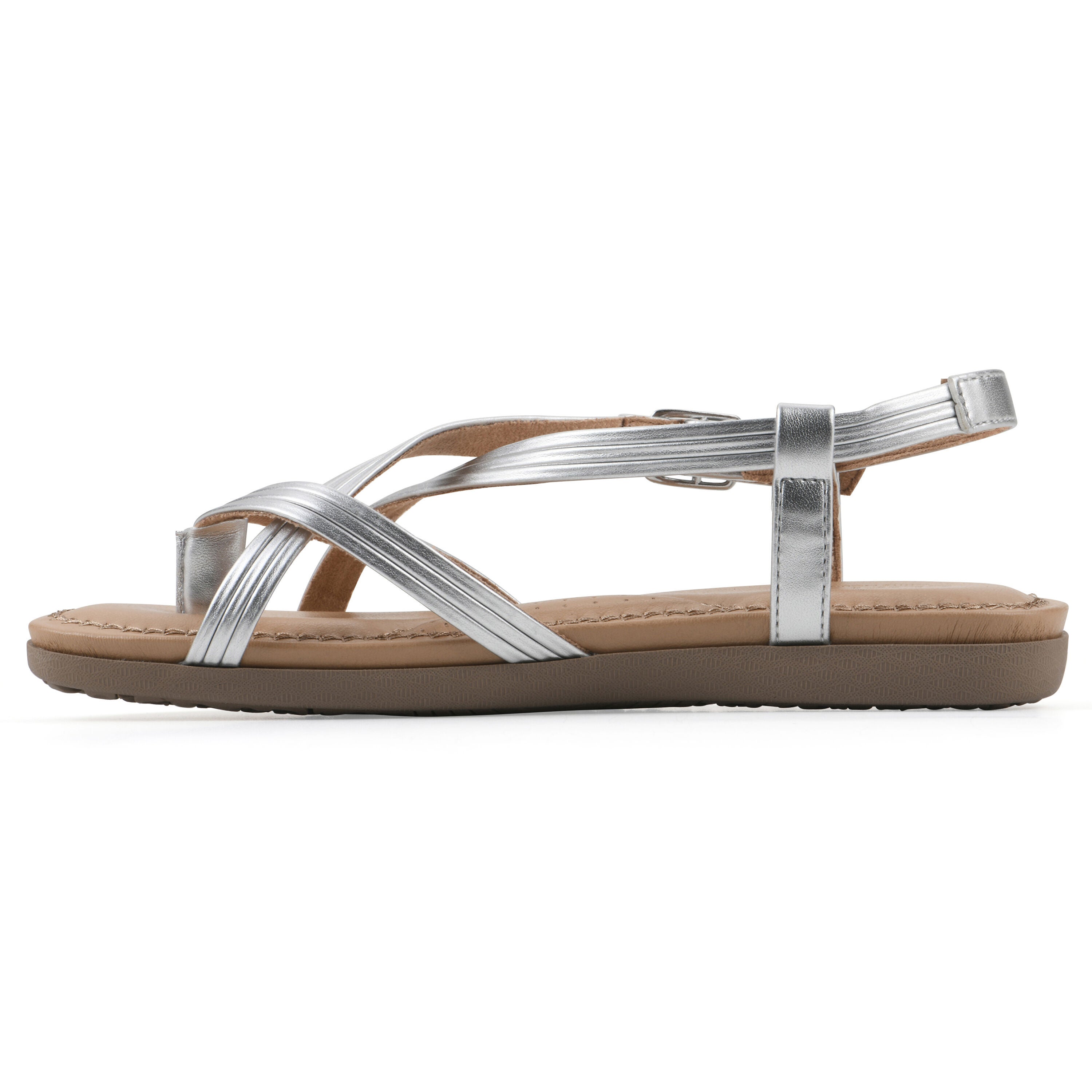 Frania Strappy Flat Sandal, SILVER SMOOTH, alternate image number 3