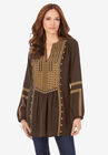 Embroidered Boho Tunic, CHOCOLATE, hi-res image number 0