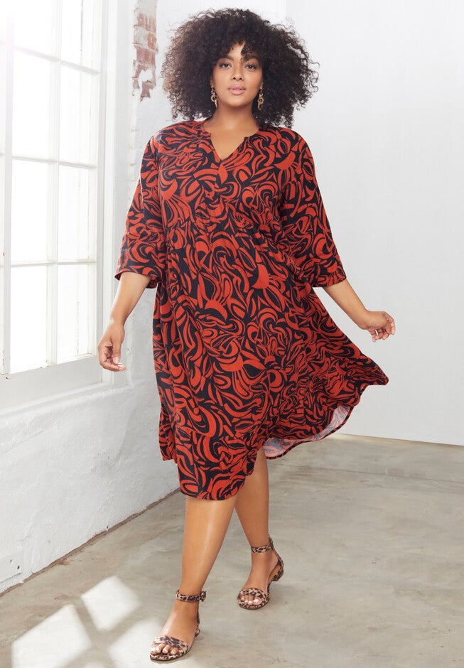 Printed Gauze Shirtdress, BLACK GRAPHIC MARBLE, hi-res image number null