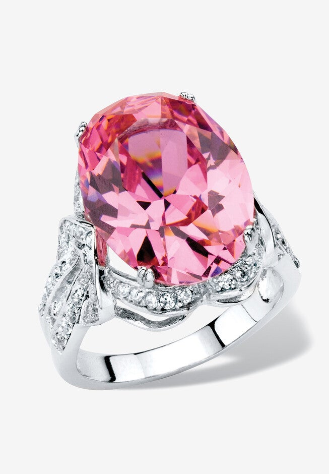 Platinum-Plated Pink Cubic Zirconia Ring (13 1/4 Cttw Tdw) Jewelry, CUBIC ZIRCONIA, hi-res image number 0