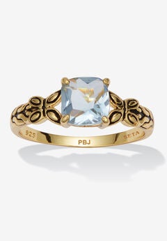 Cushion Cut Birthstone Ring In Gold-Plated Sterling Silver