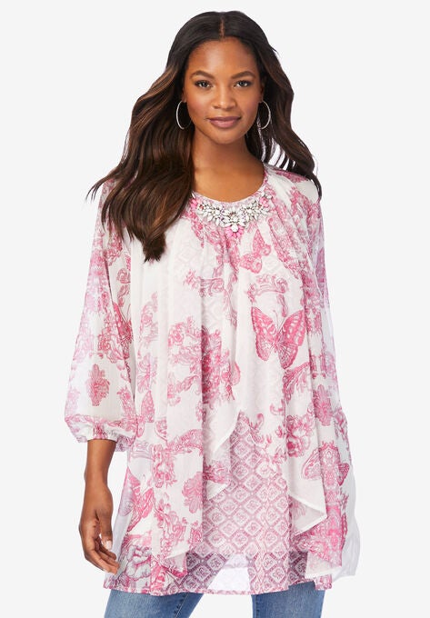 Embellished Print Top, RASPBERRY PRINT, hi-res image number null