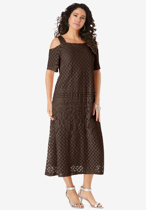 Cold-Shoulder Lace Dress, CHOCOLATE, hi-res image number null