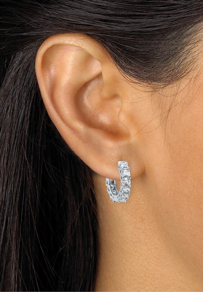 2.40 Tcw Cubic Zirconia Silvertone Hoop Earrings With Surgical Steel Posts (.5 inches), , alternate image number 2