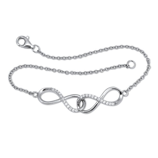 .16 TCW Round CZ Sterling Silver Infinity Charm Bracelet 7-inch, WHITE, hi-res image number 0
