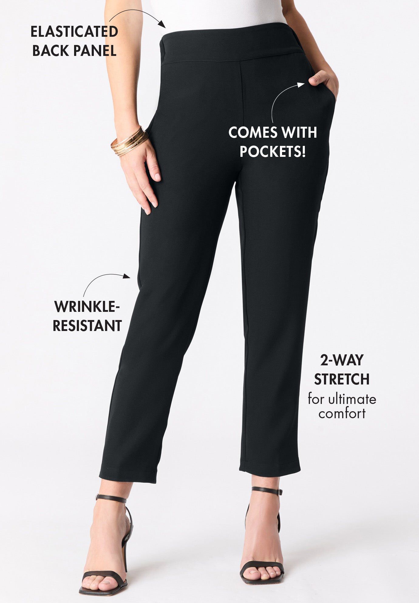 Plus Size Bi-Stretch Straight Leg Pull On Ankle Pant, BLACK, hi-res image number 0