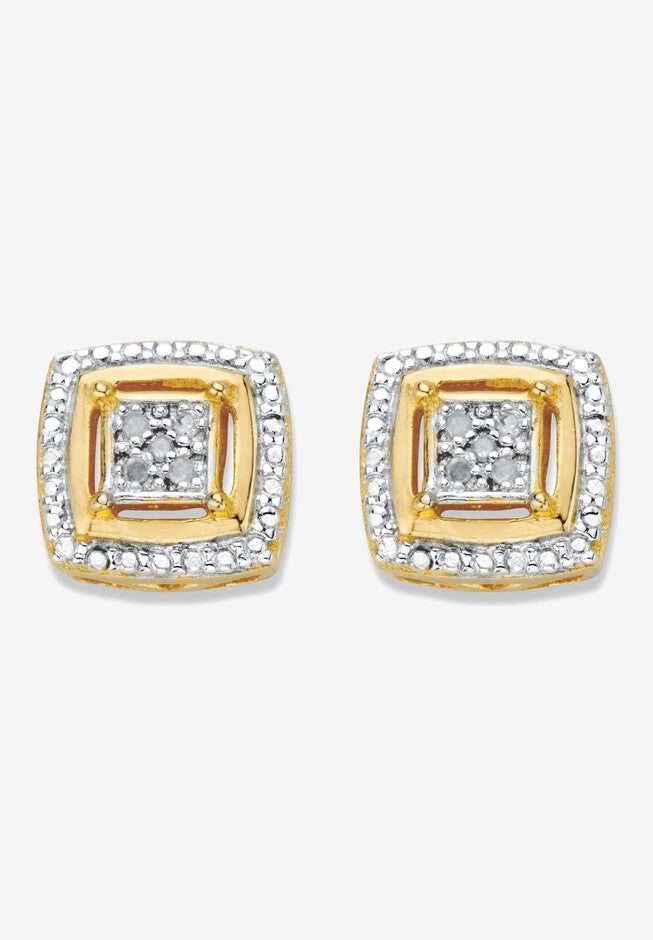 Diamond Accent Squared Two-Tone Gold-Plated Button Earrings, GOLD, hi-res image number 0