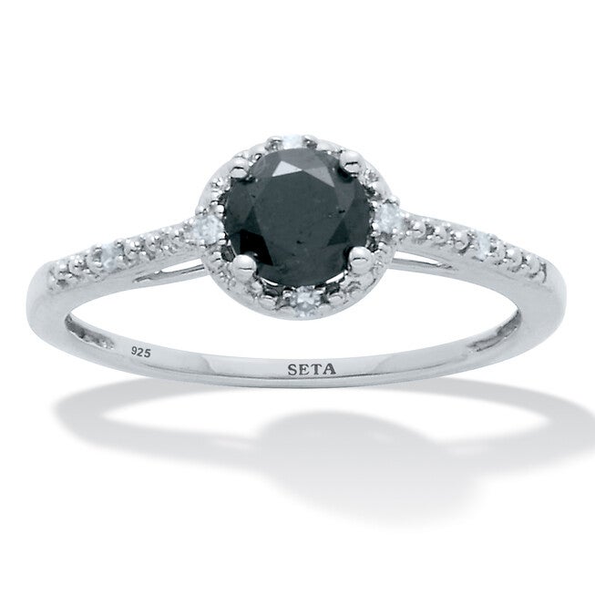 .53 TCW Black Diamond Sterling Silver Promise Ring, BLACK, hi-res image number 0