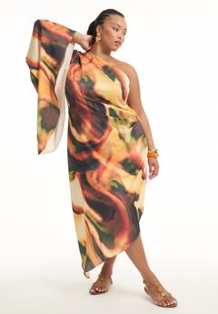 Asymmetrical One-Sleeve Cape Dress