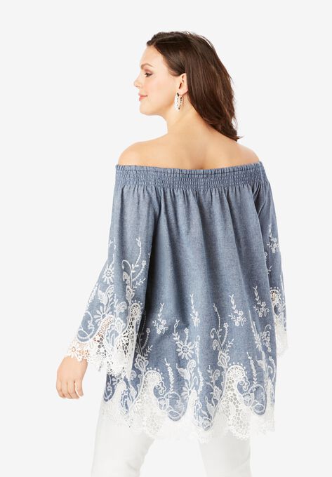 Off-The-Shoulder Chambray Tunic, , on-hover image number null