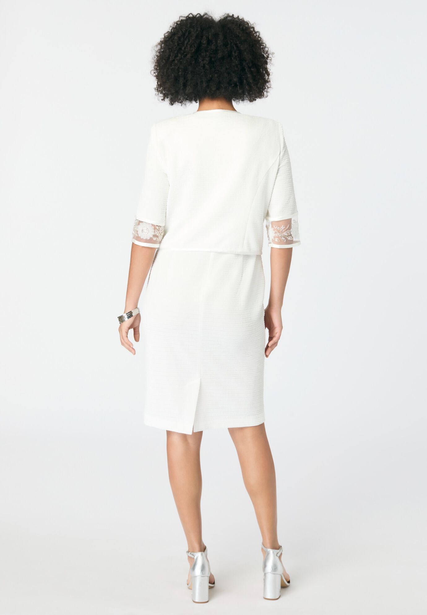 Embellished Jacket And Dress Set, WHITE, on-hover image number 1