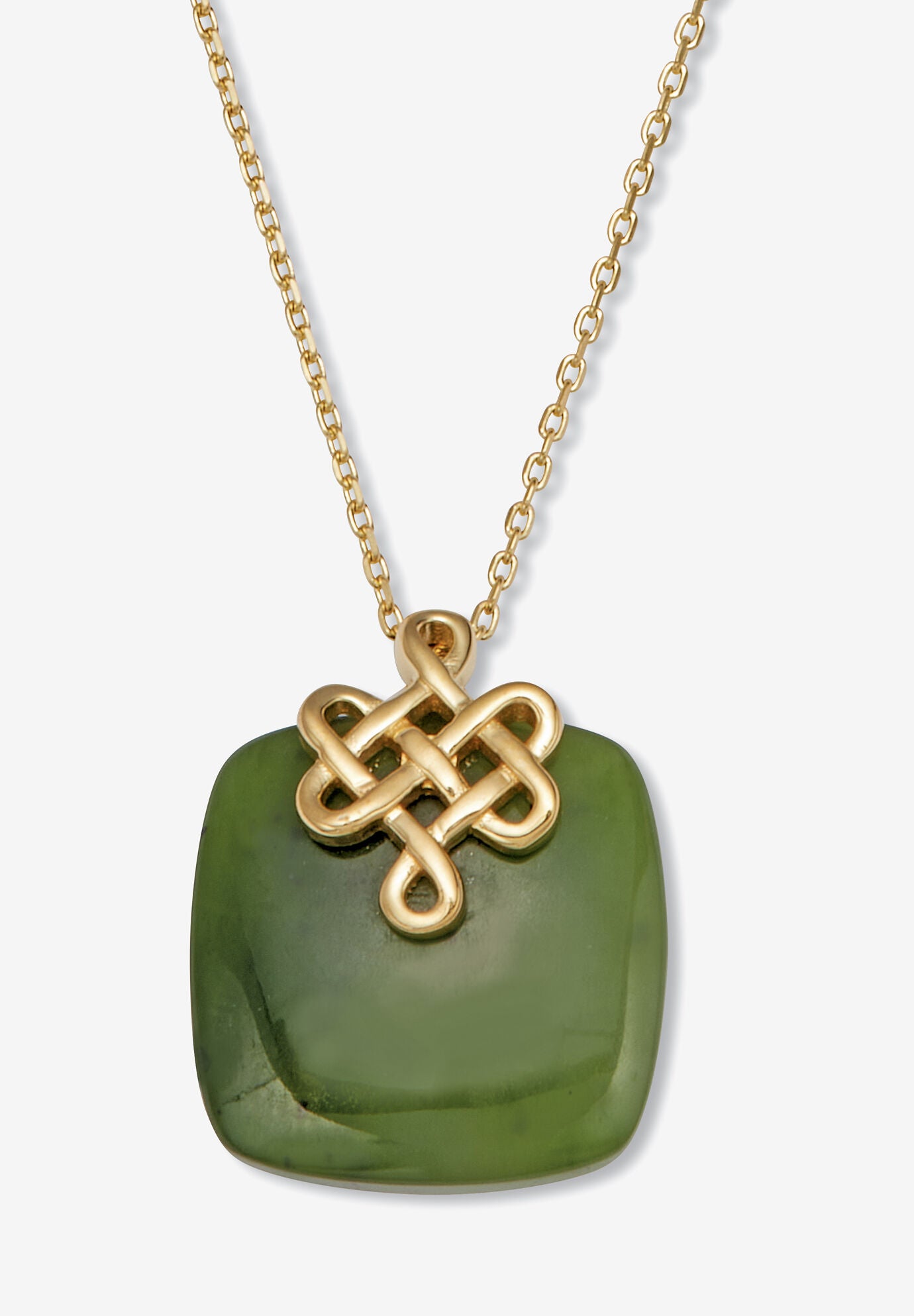 Cushion Cut Genuine Green Jade 18K Gold-Plated Pendant Necklace, 18 Inches, GREEN, hi-res image number 0