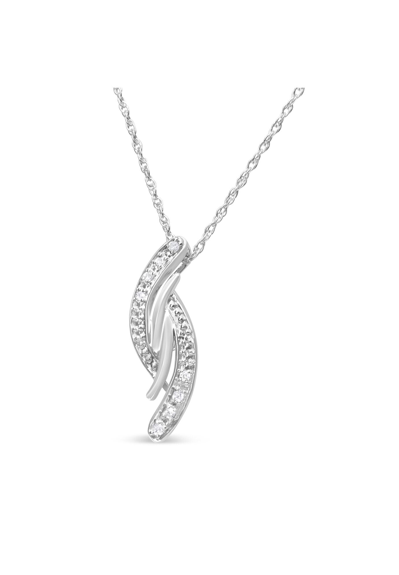 Silver Diamond Accent Bypass Curve 18 inches Pendant Necklace, SILVER, hi-res image number 0