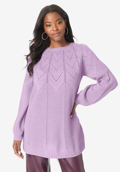 Pointelle Yoke Crewneck Sweater