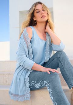 Crochet Trim Pointelle Cardigan