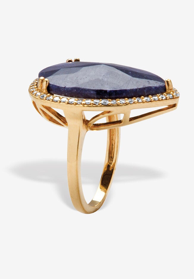 18K Gold Over Sterling Silver Sapphire And Cubic Zirconia Ring, , on-hover image number 1