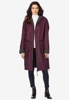 Hooded Long Nylon Jacket with Fleece Lining