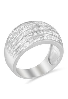 Sterling Silver Baguettecut Diamond Channel Set Domed Tapered Cocktail Ring