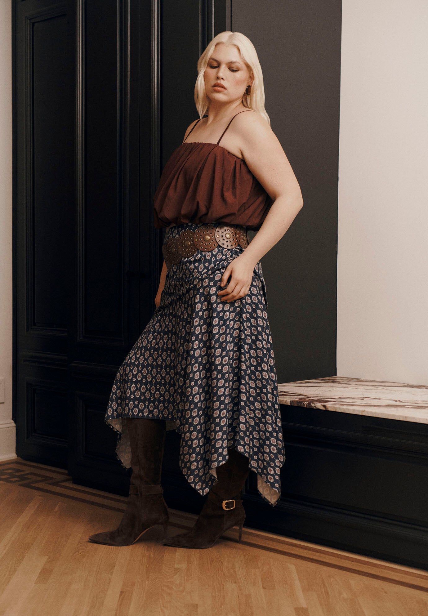 Asymmetric Printed Skirt