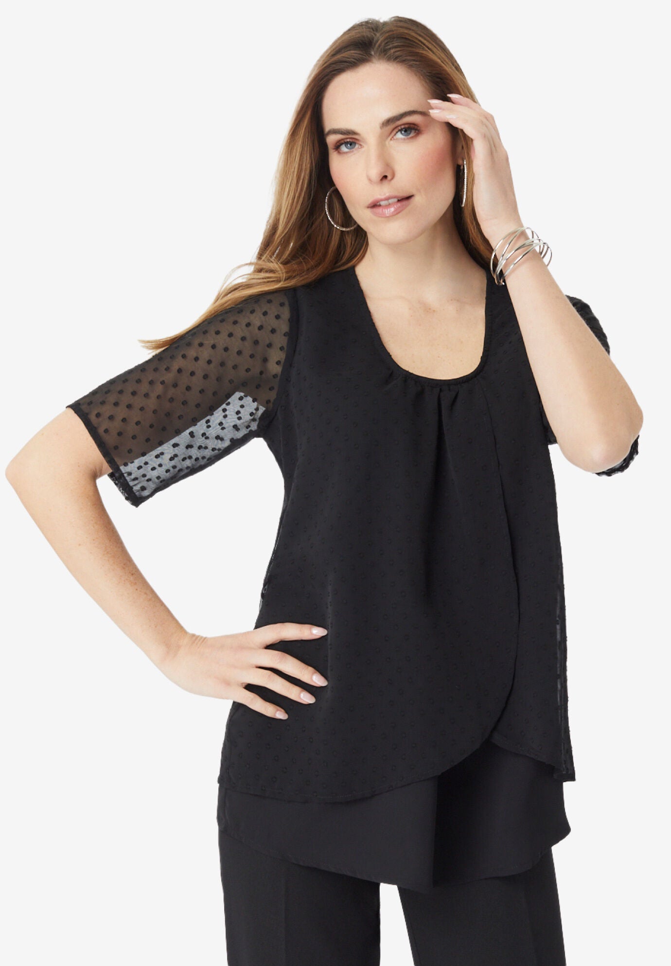 Tulip Overlay Georgette Top, BLACK, hi-res image number 0