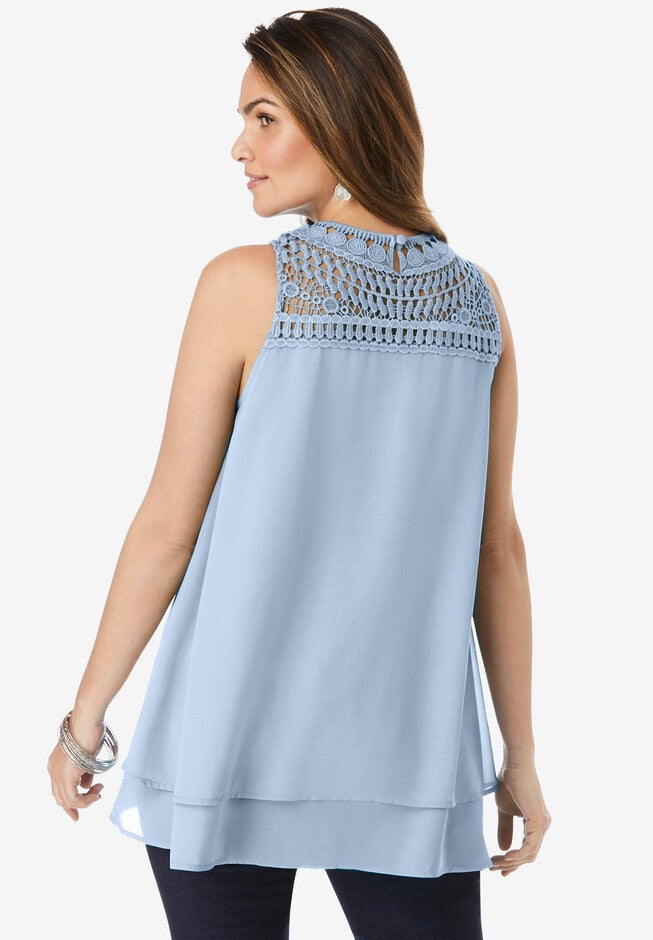 Lace Yoke Top, , on-hover image number 1
