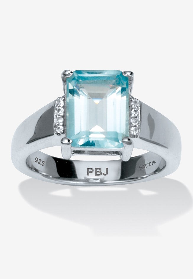 3.4 Tcw Emerald Cut Genuine Blue Topaz Sterling Silver 3-Stone Ring, TOPAZ, hi-res image number 0