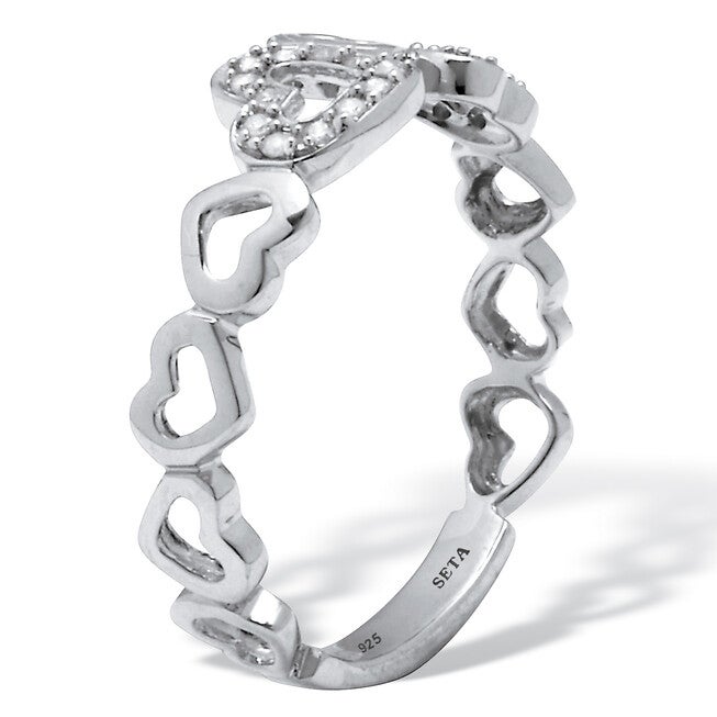 .09 TCW Diamond Sterling Silver Interchanging Dancing Hearts Ring, WHITE, on-hover image number 1