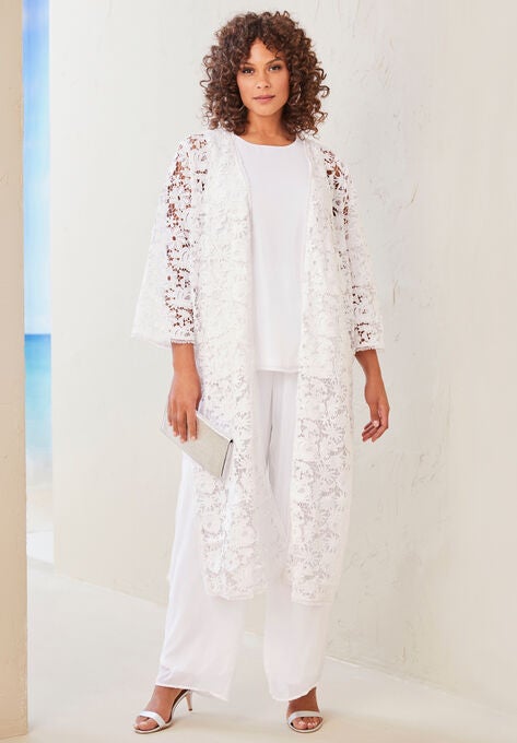 Three Piece Lace Duster Pant Set Plus Size Pantsuits Roaman S