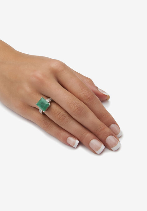 Sterling Silver Genuine Emerald And Round White Topaz Ring, , alternate image number null