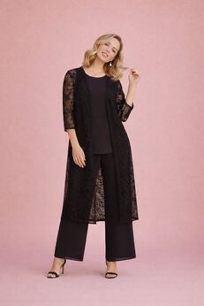 Extended Plus Size 3-Piece Allover Lace Duster Pant Set – Formal Wear